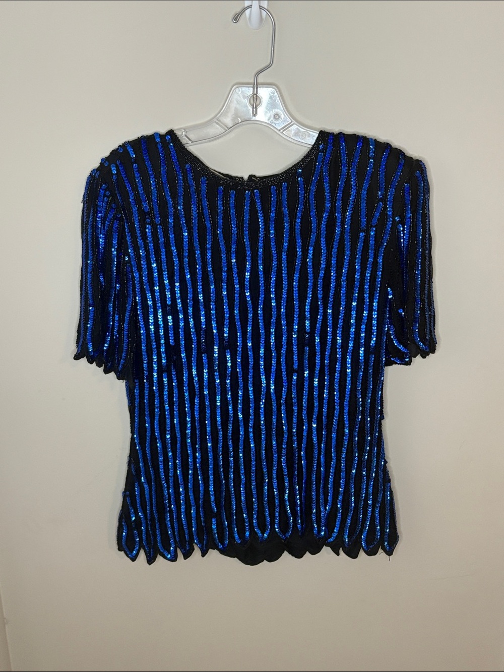 Black & Blue Sequin Stripe Women's Top